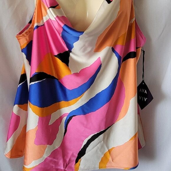 NEW Ava & Viv Tank Silky Strappy Colorful Geometric Adjustable Straps 2X NWT - Picture 2 of 8